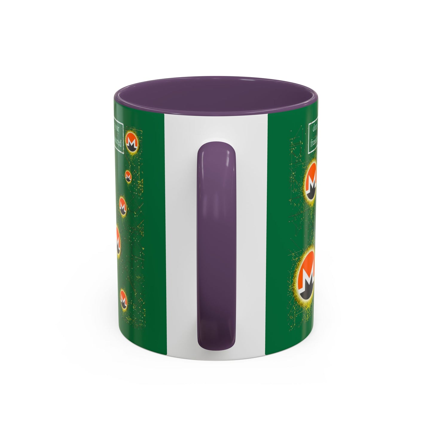 Monero (XMR) don't assume your freedoms are assured Green Accent Mug by cypherpunkgear.com