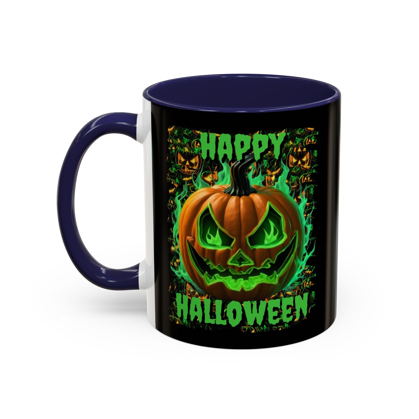 Happy Halloween Green Jack Black Accent Mug by CreepyCrafts.boo
