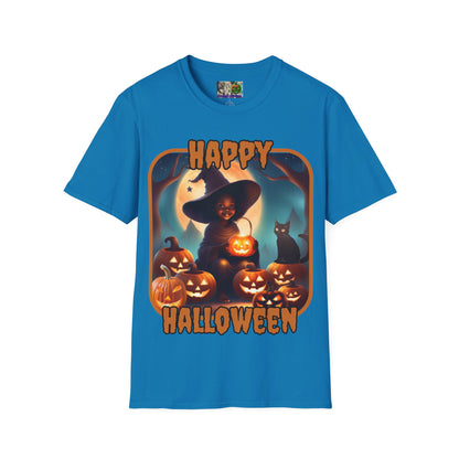 Happy Halloween Cute Witch Orange font, Dark colors, Unisex T-Shirt by CreepyCrafts.boo