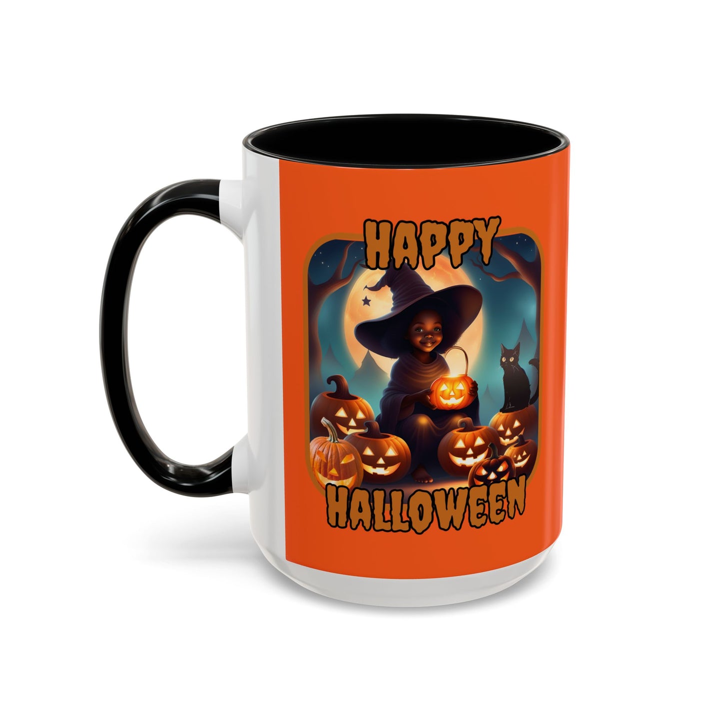 Happy Halloween Cute Witch Orange font Orange Accent Mug by CreepyCrafts.boo