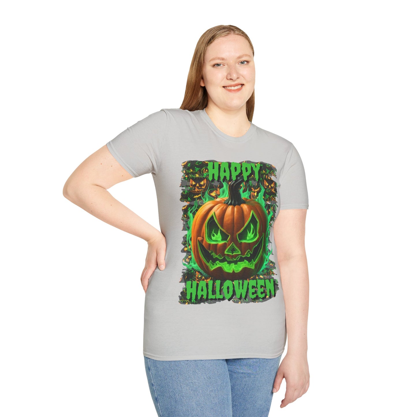 Happy Halloween Green Jack Light colors Unisex T-Shirt by CreepyCrafts.boo