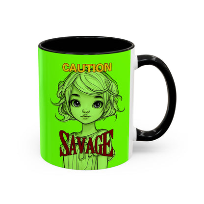 Caution, Savage Light Green Accent Mug by cypherpunkgear.com