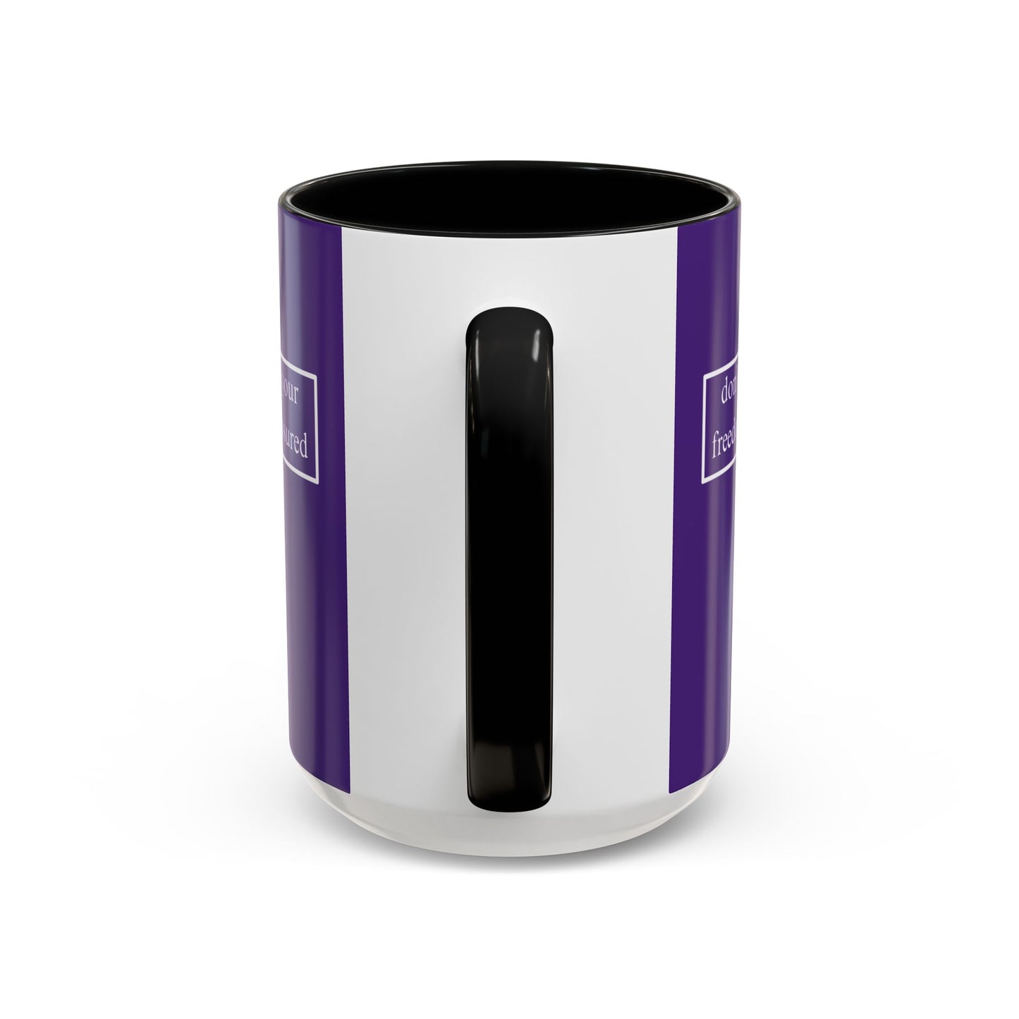 don't assume your freedoms are assured, White font, Dark Purple Accent Mug by cypherpunkgear.com