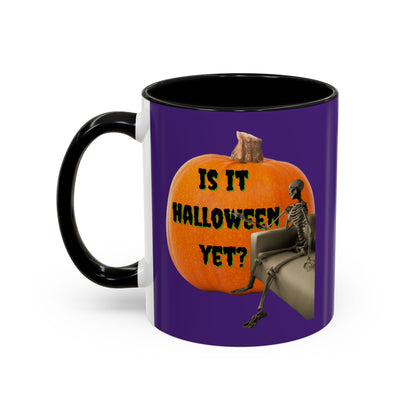 Is it Halloween yet? Skeleton's Giant Pumpkin Purple Accent Mug by CreepyCrafts.boo