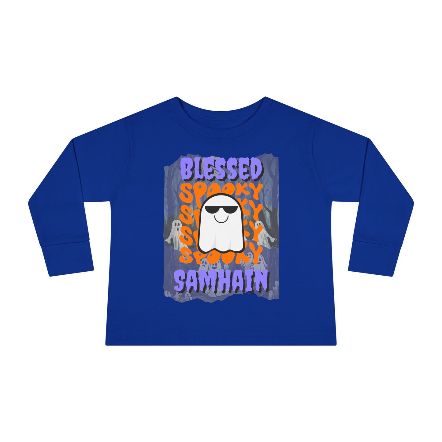 Spooky Blessed Samhain Ghost Purple font Toddler Long Sleeve Tee by CreepyCrafts.boo