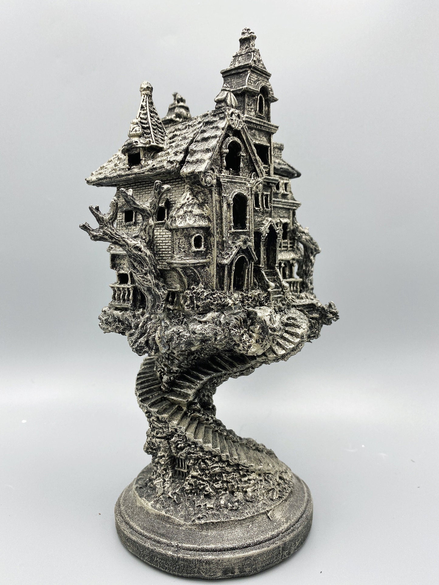 Haunted Mansion, Resin Sculpture with LED Tea Light | Victorian Gothic Haunted House Statue | 9” Gift for Gamers and Spooky Home Decor