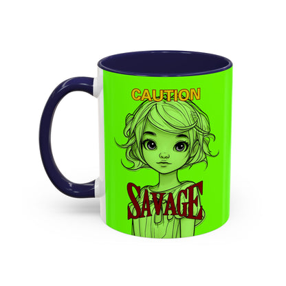 Caution, Savage Light Green Accent Mug by cypherpunkgear.com