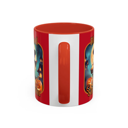 Blessed Samhain Little Witch Orange font Red Accent Mug by CreepyCrafts.boo