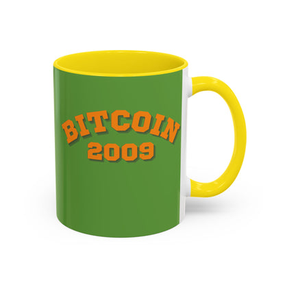 Bitcoin 2009 Green Accent Mug by cypherpunkgear.com