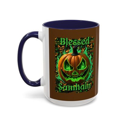 Blessed Samhain Green Jack Brown Accent Mug by CreepyCrafts.boo