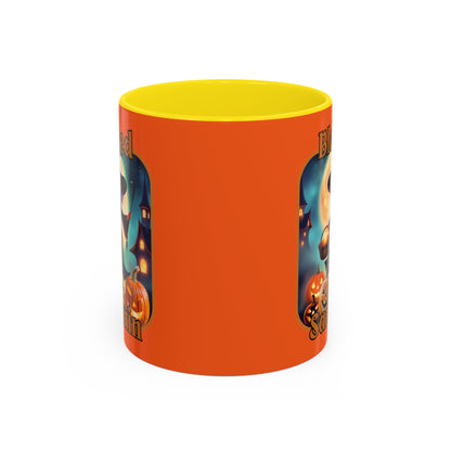 Blessed Samhain Little Witch Orange font Orange Accent Mug by CreepyCrafts.boo