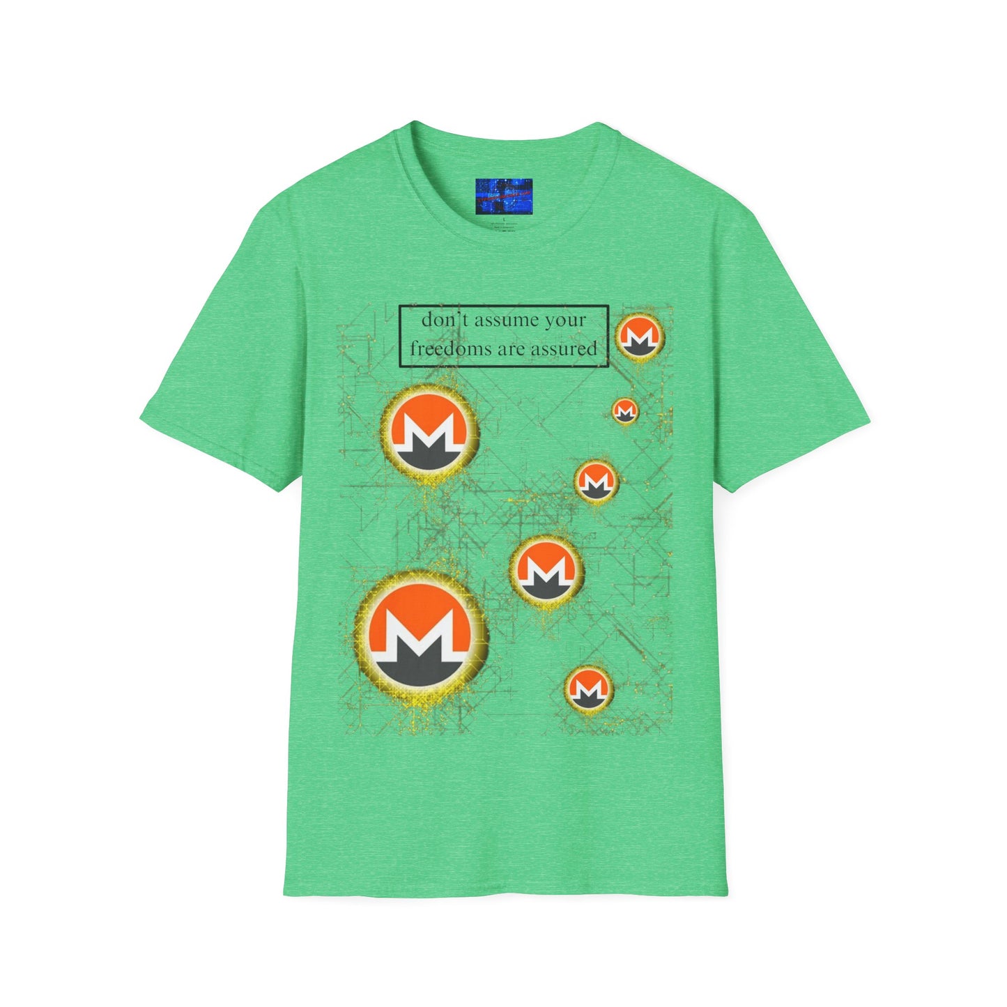 Monero (XMR) don't assume your freedoms are assured Light colors Unisex T-Shirt by cypherpunkgear.com