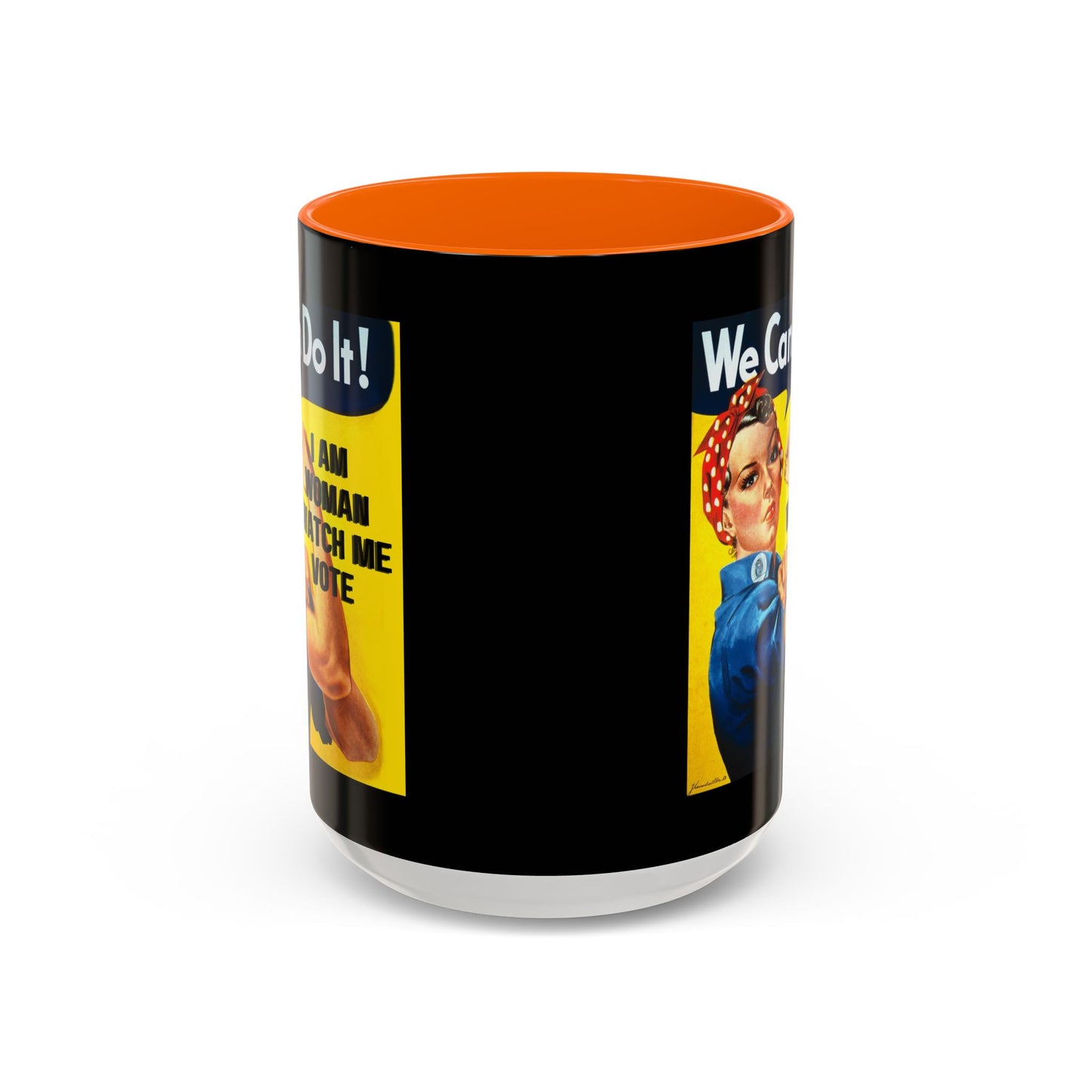 I Am Woman Watch Me Vote Rosie Black Accent Mug by cypherpunkgear.com