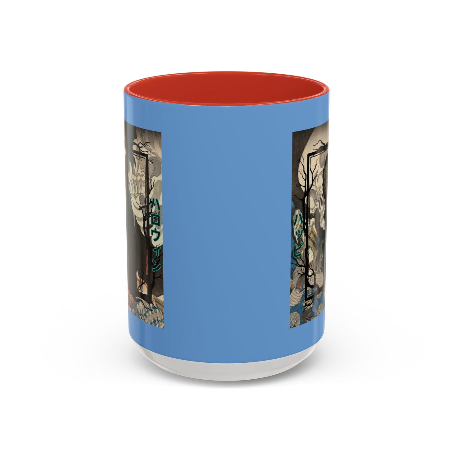 Yōkai Happy Halloween Light Blue Accent Mug by CreepyCrafts.boo