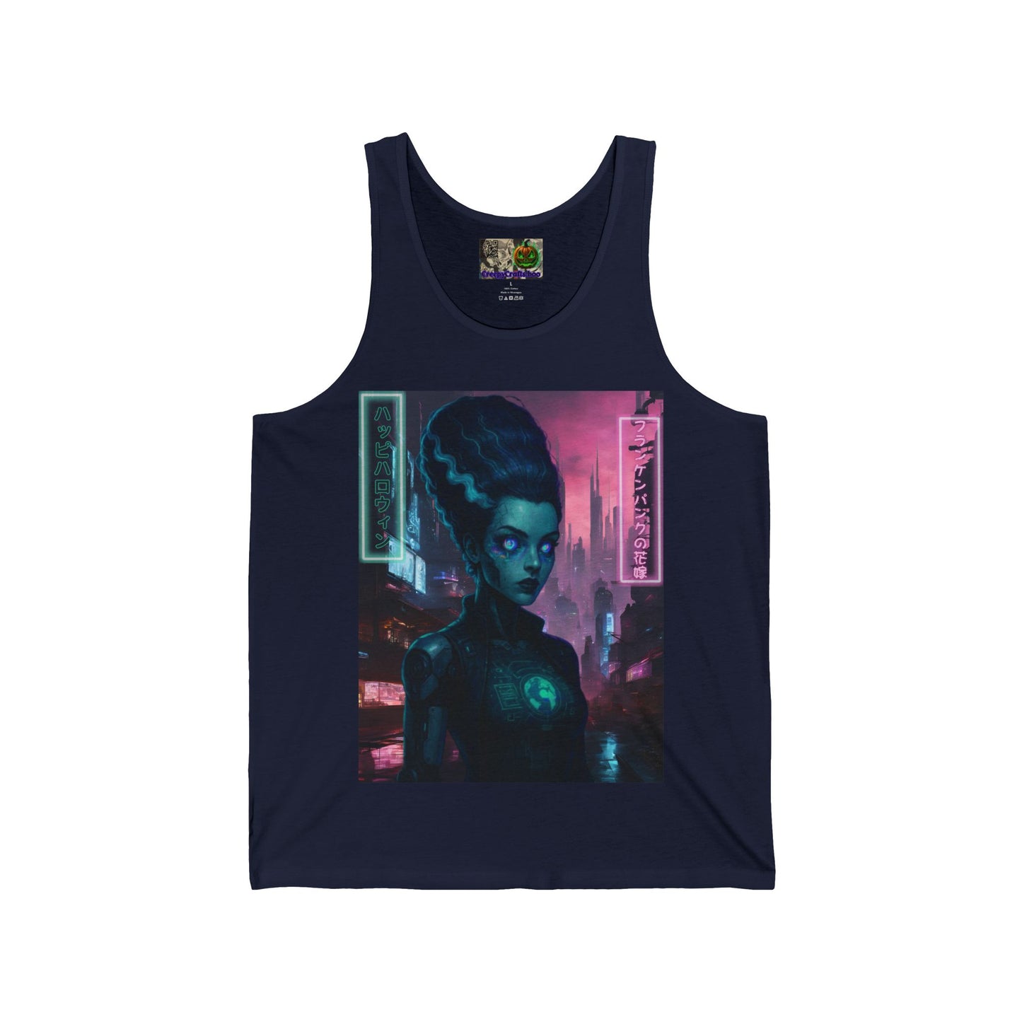 Neon Bride of Frankenstein Unisex Jersey Tank Top by CreepyCrafts.boo