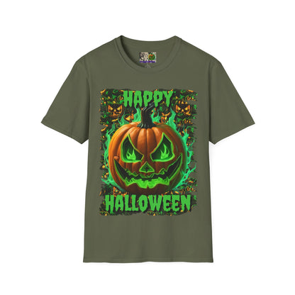 Happy Halloween Green Jack Dark colors Unisex T-Shirt by CreepyCrafts.boo