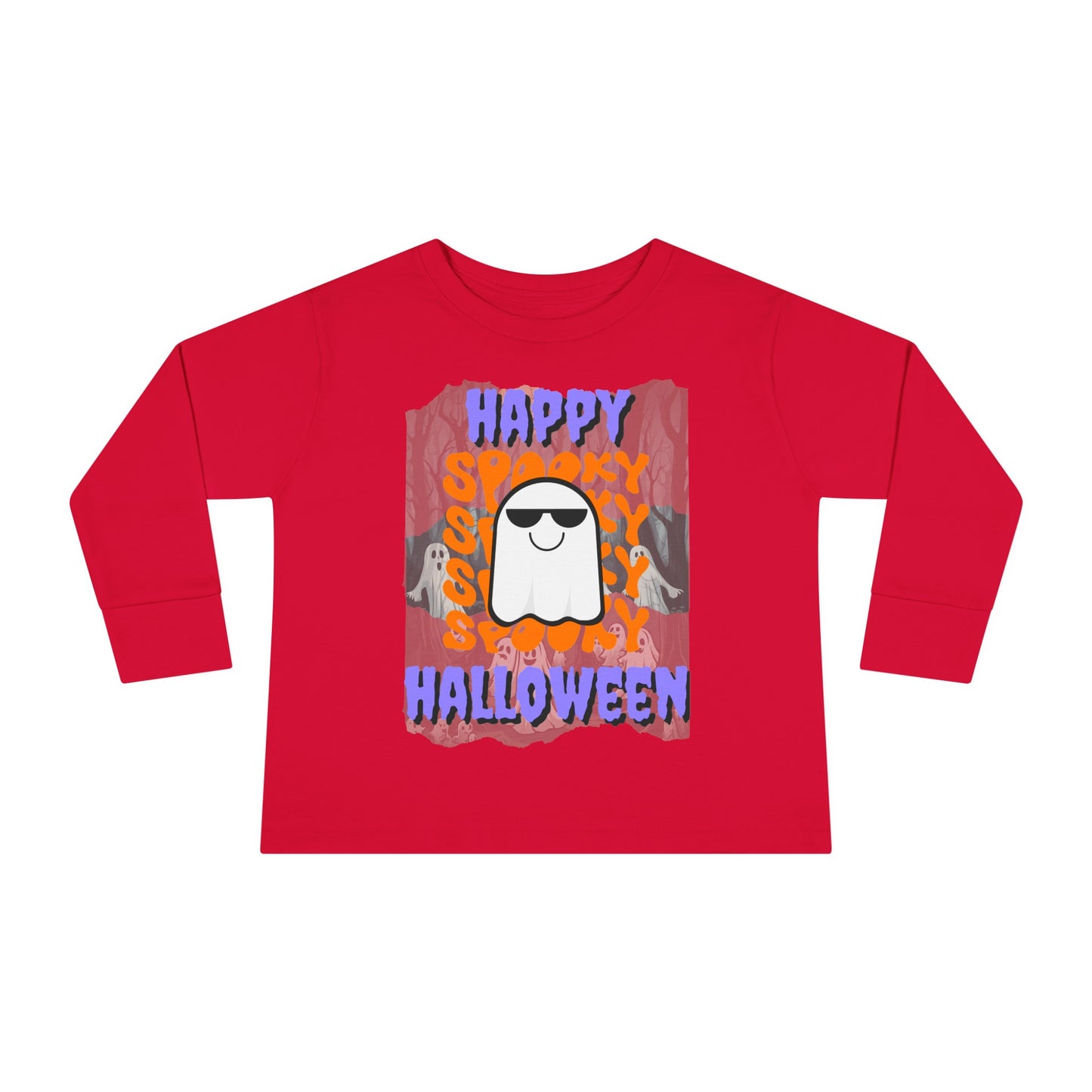 Spooky Happy Halloween Ghost PRfont Toddler Long Sleeve Tee by cypherpunkgear