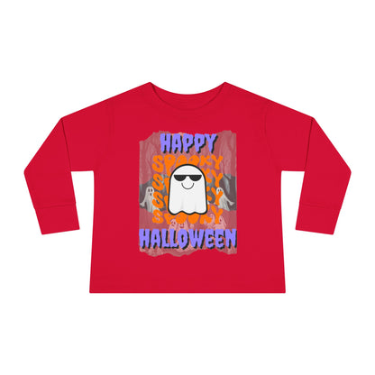 Spooky Happy Halloween Ghost PRfont Toddler Long Sleeve Tee by cypherpunkgear