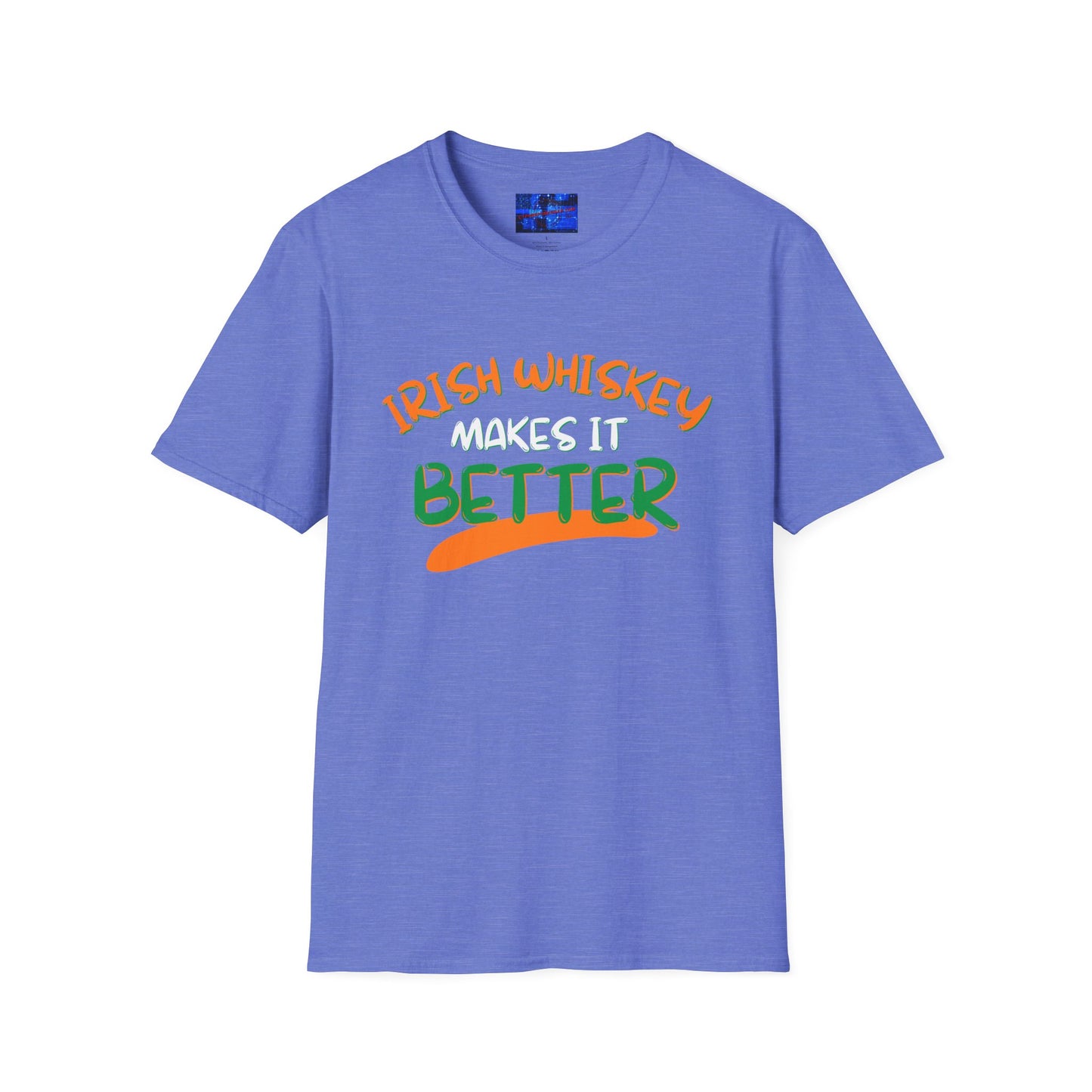 Irish Whiskey makes it better Orange, White, and Green font Dark colors Unisex T-Shirt by cypherpunkgear.com
