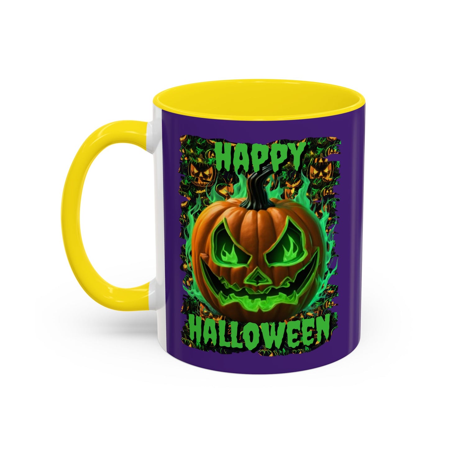Happy Halloween Green Jack Purple Accent Mug by CreepyCrafts.boo