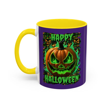 Happy Halloween Green Jack Purple Accent Mug by CreepyCrafts.boo