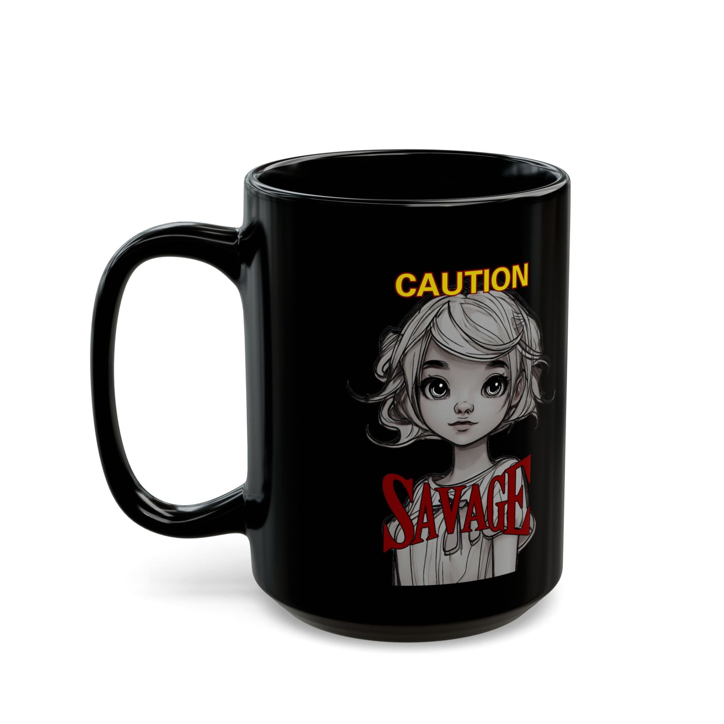Caution, Savage Black Mug by cypherpunkgear.com