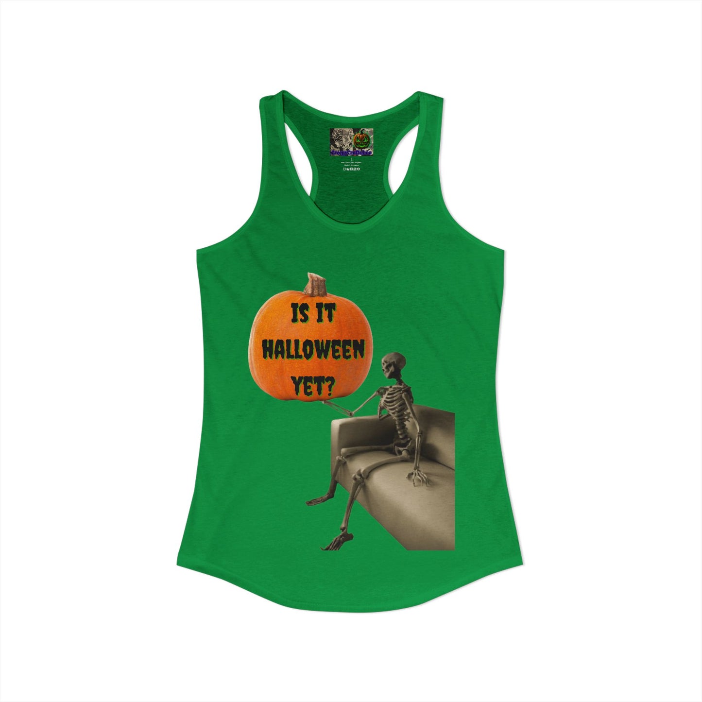 Is it Halloween yet? Skeleton's Pumpkin Women's Racerback Tank Top by CreepyCrafts.boo
