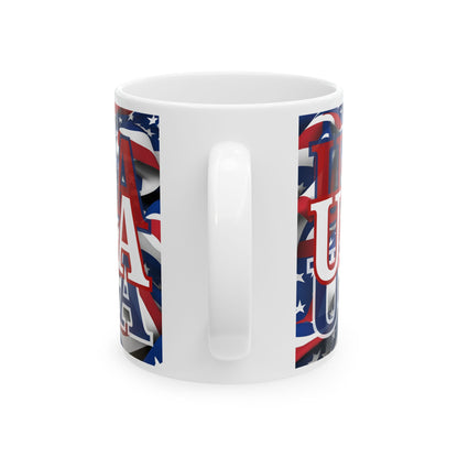 USA White font Center Patriot White Mug by cypherpunkgear.com