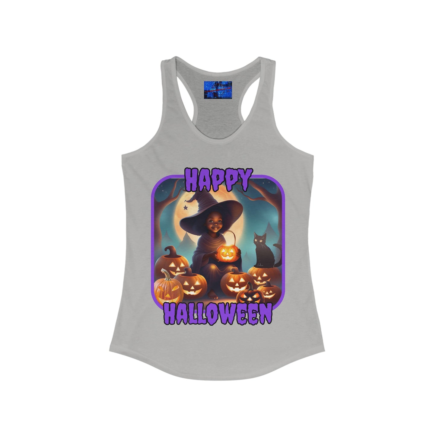 Happy Halloween Cute Witch PRfont Women's Racerback Tank Top by cypherpunkgear