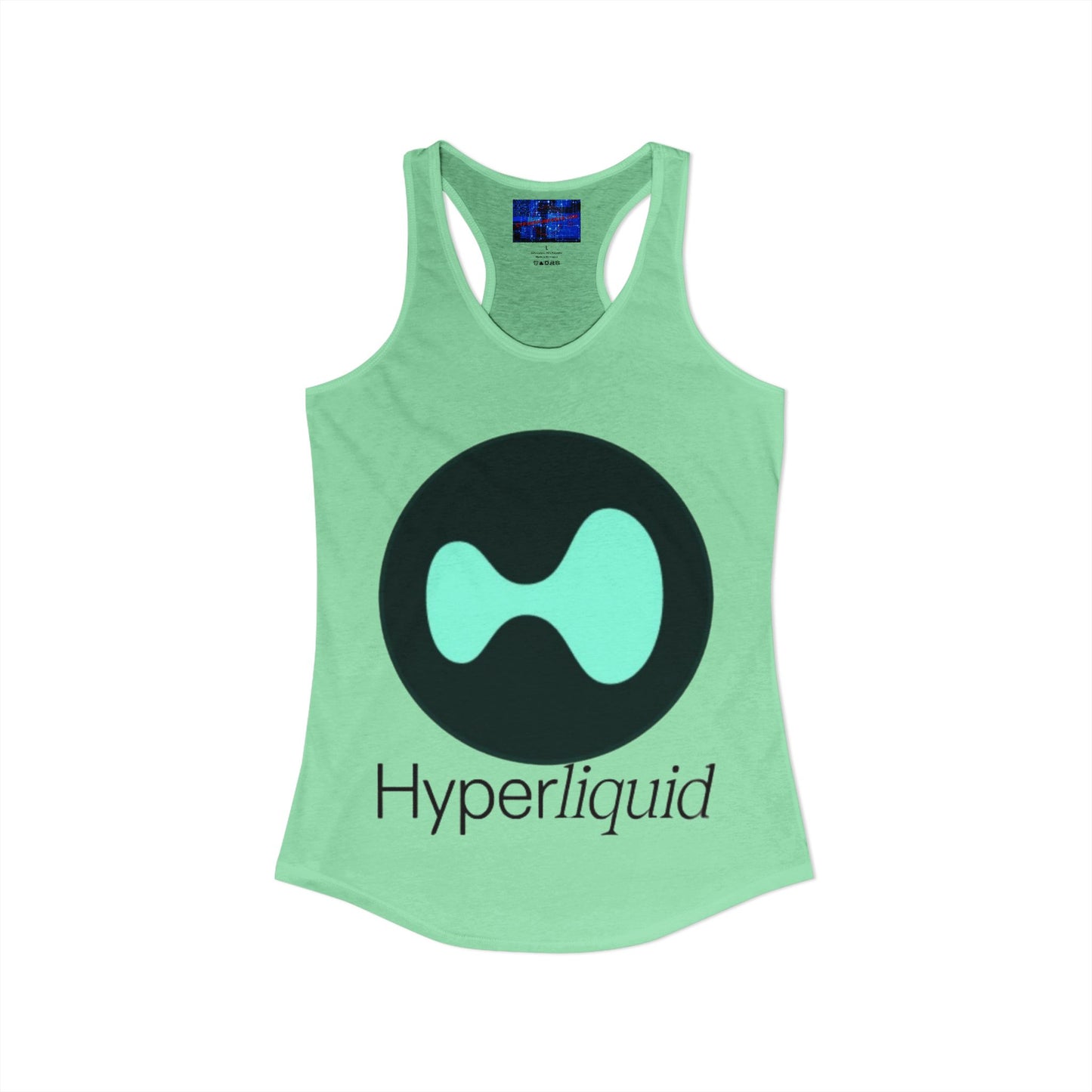 Hyperliquid Black font Women's Racerback Tank Top by cypherpunkgear.com