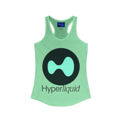 Hyperliquid Black font Women's Racerback Tank Top by cypherpunkgear.com