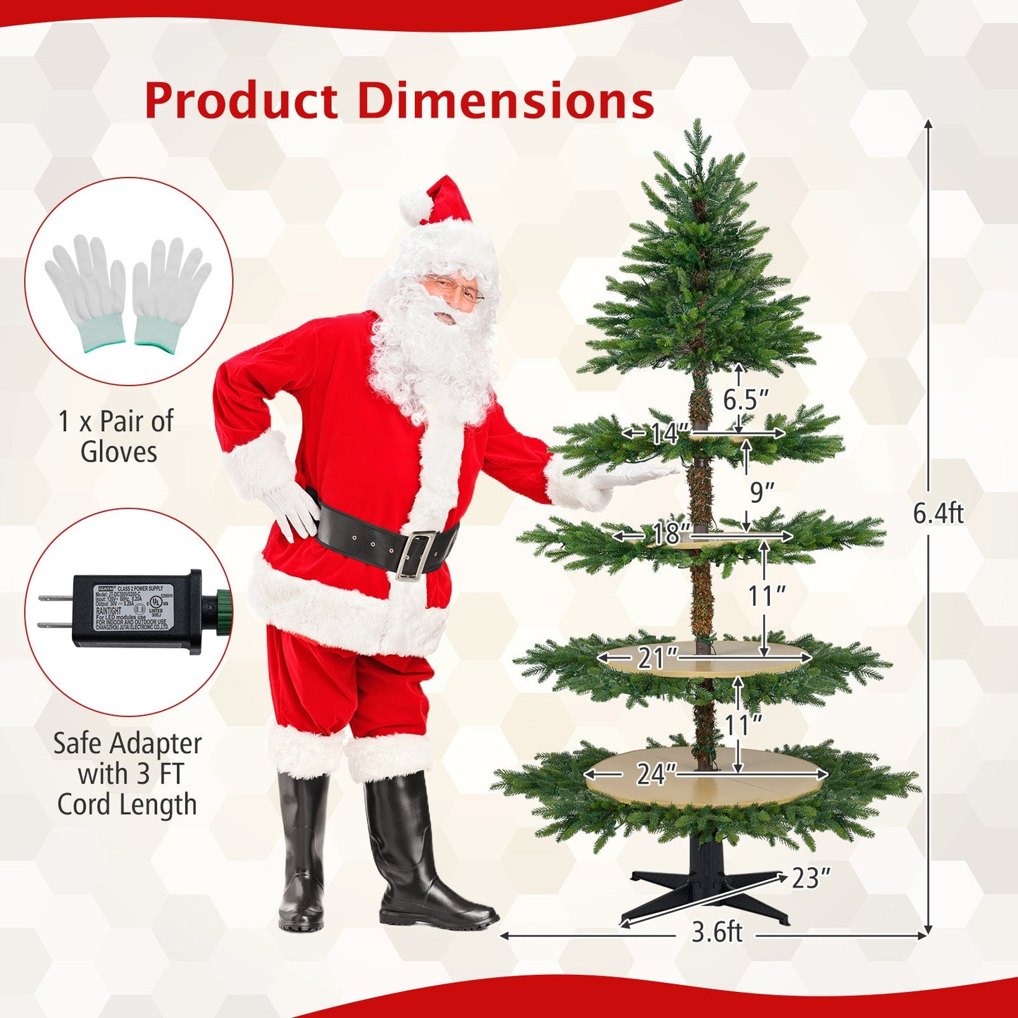6.4 FT Rotating Christmas Tree 4-Tier Artificial Xmas Tree with 280 Branch Tips and 220 LED Lights