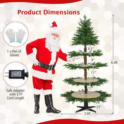 6.4 FT Rotating Christmas Tree 4-Tier Artificial Xmas Tree with 280 Branch Tips and 220 LED Lights