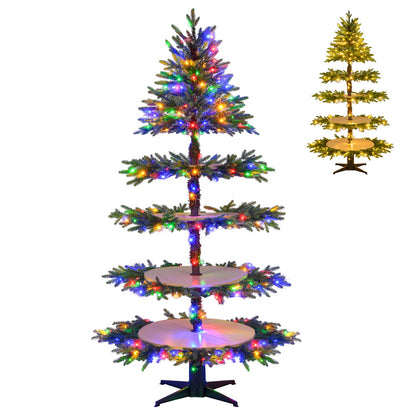 6.4 FT Rotating Christmas Tree 4-Tier Artificial Xmas Tree with 280 Branch Tips and 220 LED Lights