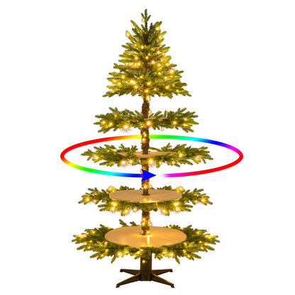 6.4 FT Rotating Christmas Tree 4-Tier Artificial Xmas Tree with 280 Branch Tips and 220 LED Lights