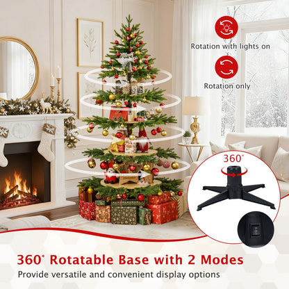 6.4 FT Rotating Christmas Tree 4-Tier Artificial Xmas Tree with 280 Branch Tips and 220 LED Lights