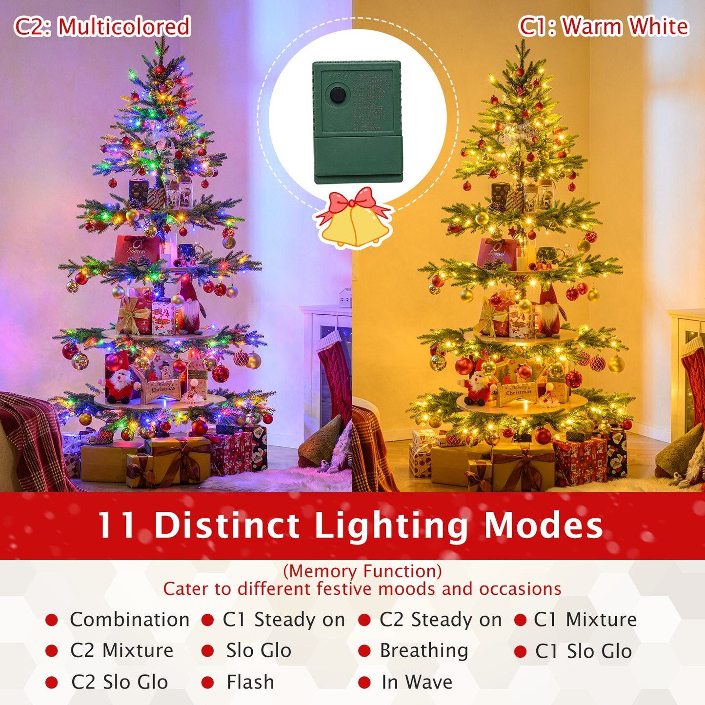 6.4 FT Rotating Christmas Tree 4-Tier Artificial Xmas Tree with 280 Branch Tips and 220 LED Lights