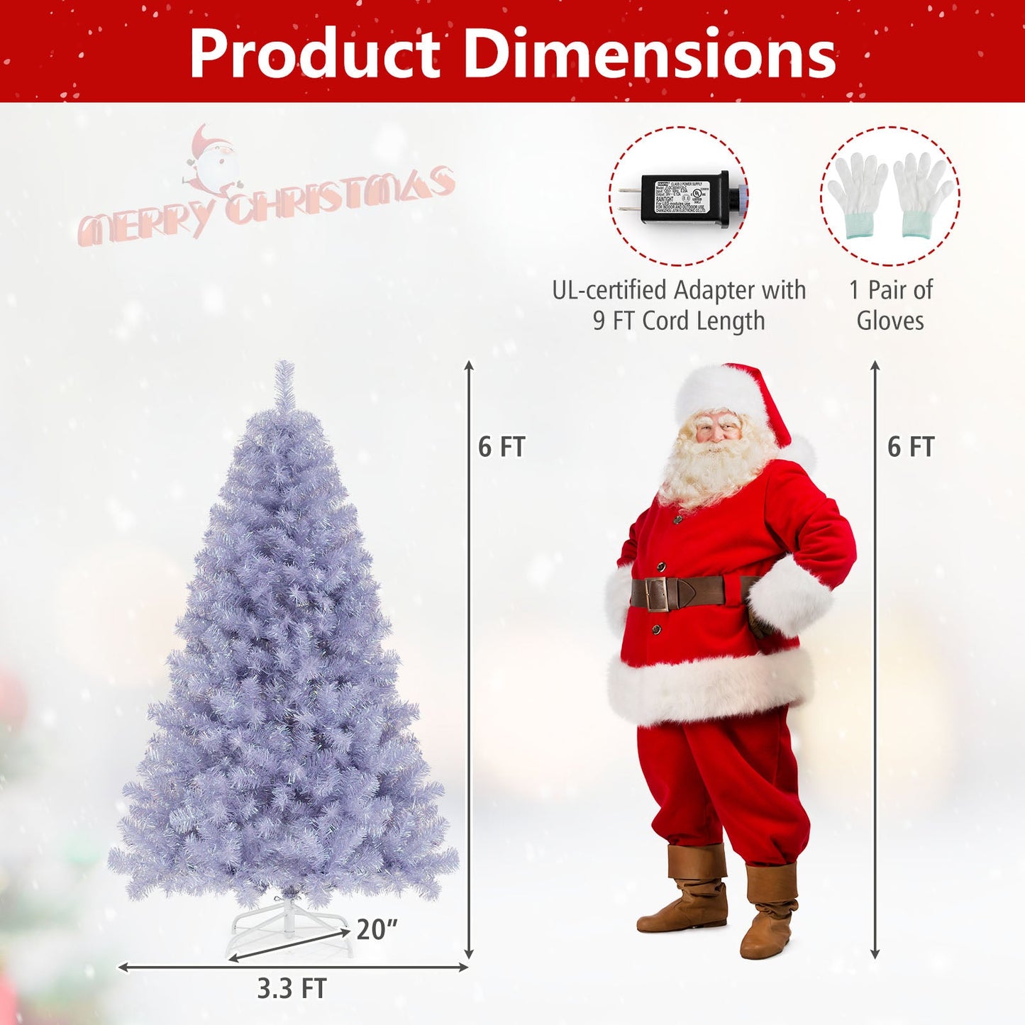 6/7.5 FT Pre-Lit Tinsel Christmas Tree Artificial Xmas Tree