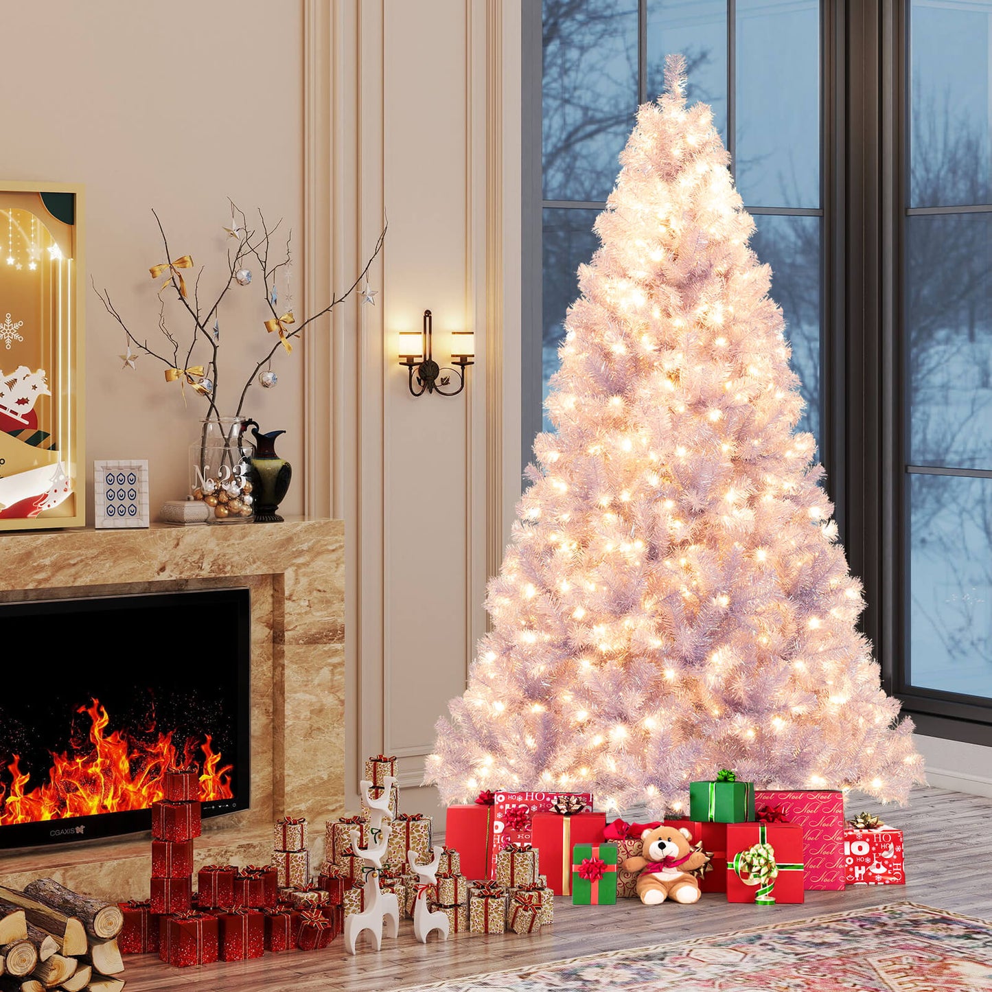 6/7.5 FT Pre-Lit Tinsel Christmas Tree Artificial Xmas Tree