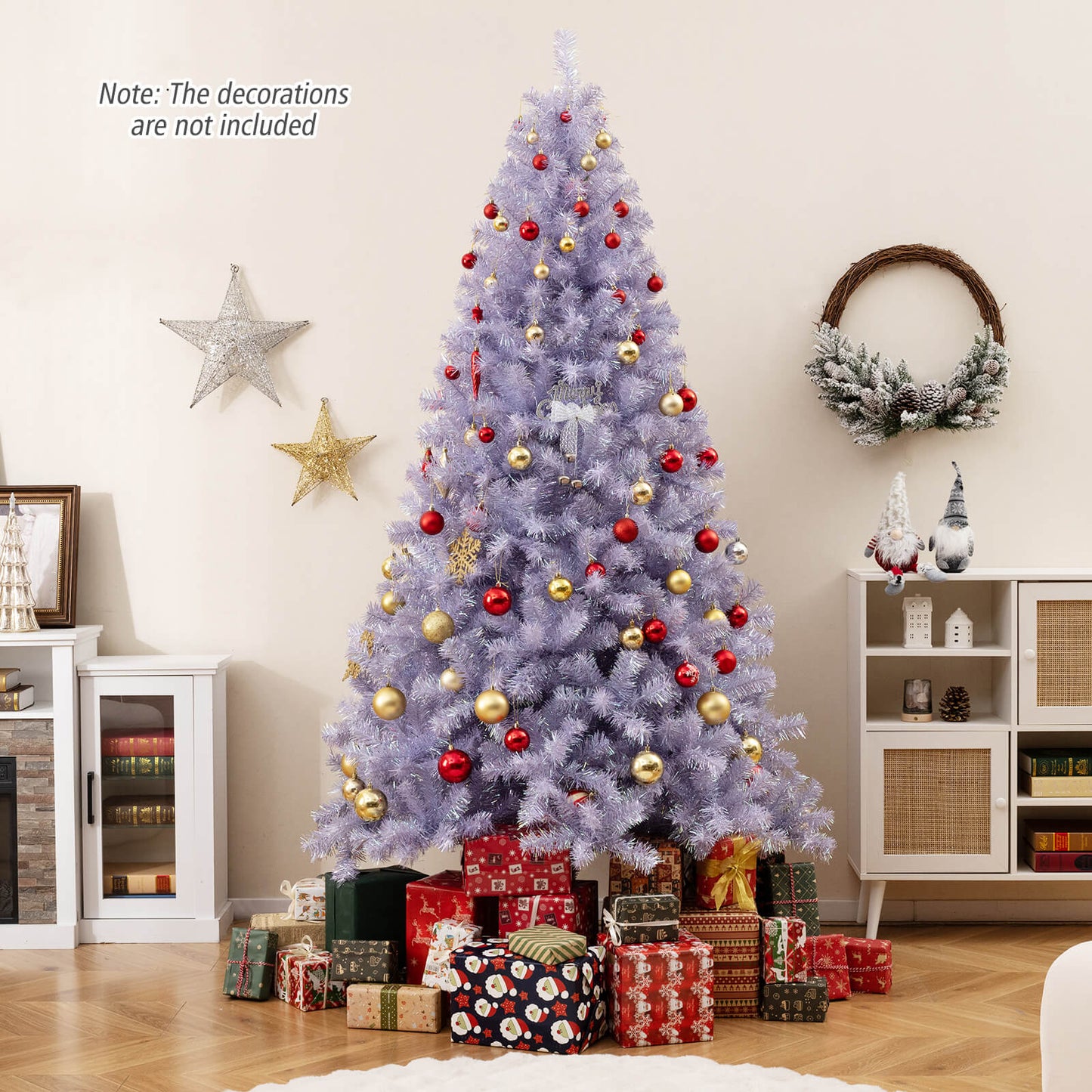 6/7.5 FT Pre-Lit Tinsel Christmas Tree Artificial Xmas Tree