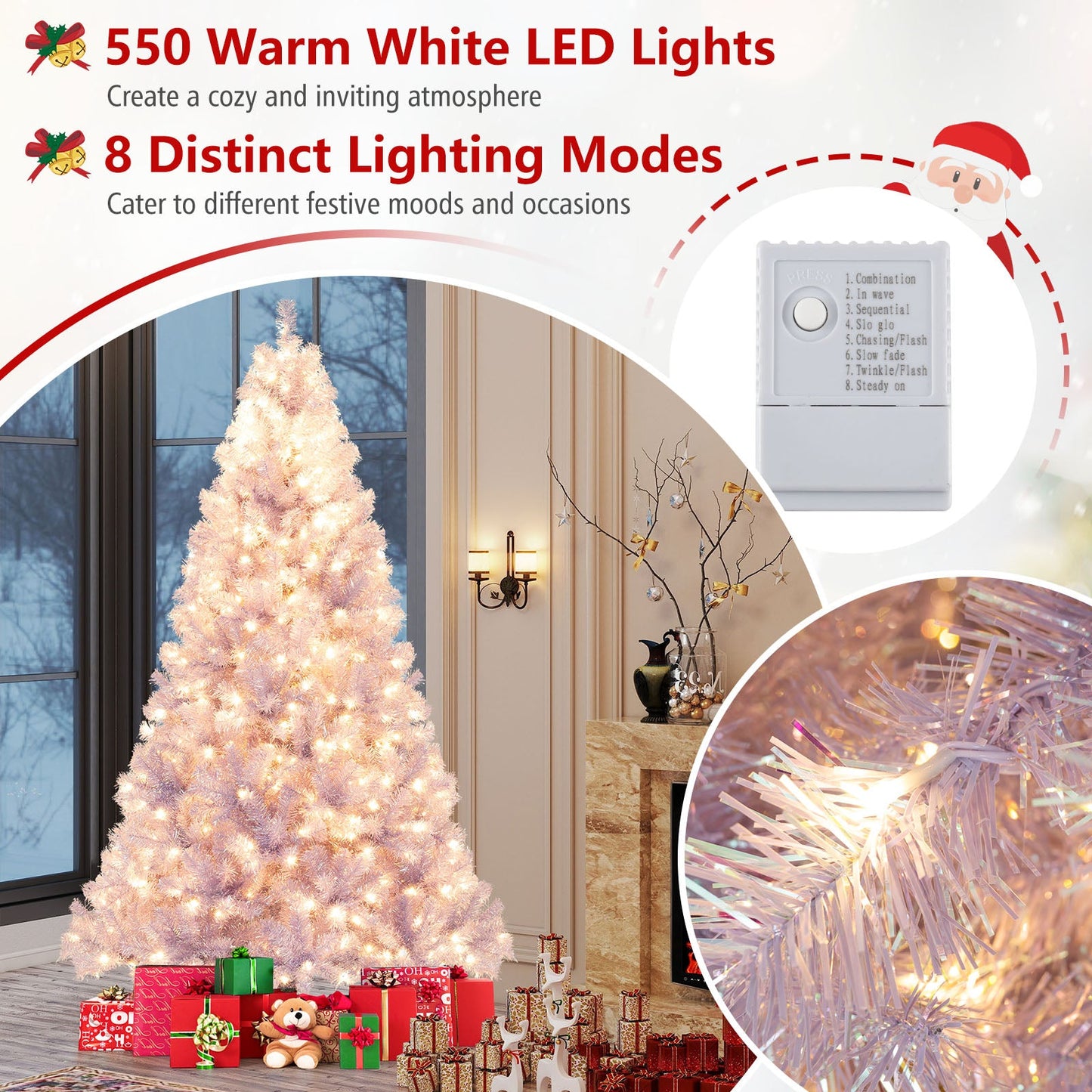 6/7.5 FT Pre-Lit Tinsel Christmas Tree Artificial Xmas Tree