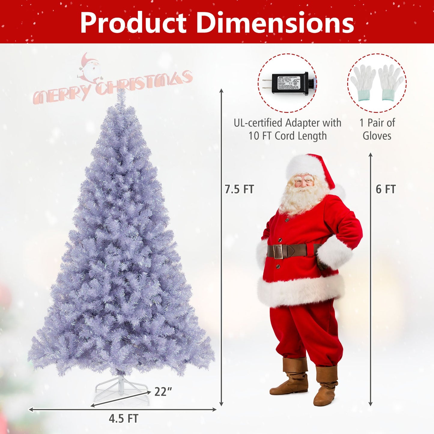 6/7.5 FT Pre-Lit Tinsel Christmas Tree Artificial Xmas Tree