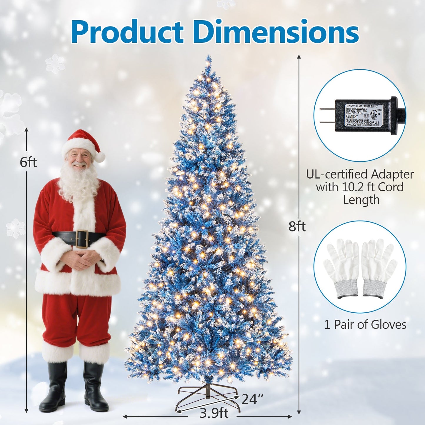 6/7/8/9 FT Artificial Christmas Tree with 767 Snowy Branch Tips