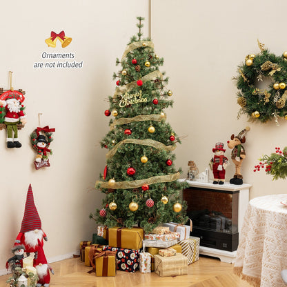 6/7/8 Feet Artificial Christmas Tree Pre-lit Hinged Xmas Tree with Warm White LED Lights and Pine Cones