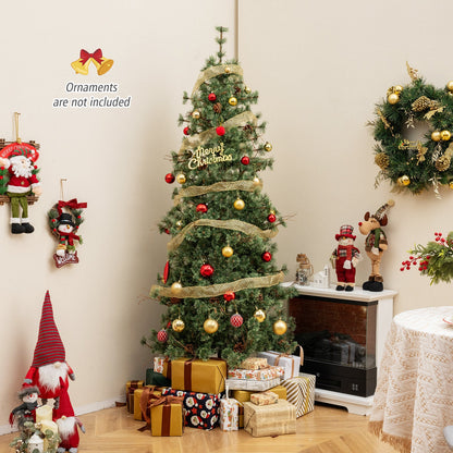 6/7/8 Feet Artificial Christmas Tree Pre-lit Hinged Xmas Tree with Warm White LED Lights and Pine Cones