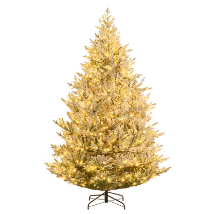 6/7/8 Feet Pre-Lit Artificial Christmas Tree Hinged Snow Flocked Xmas Tree