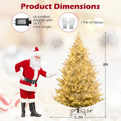 6/7/8 Feet Pre-Lit Artificial Christmas Tree Hinged Snow Flocked Xmas Tree