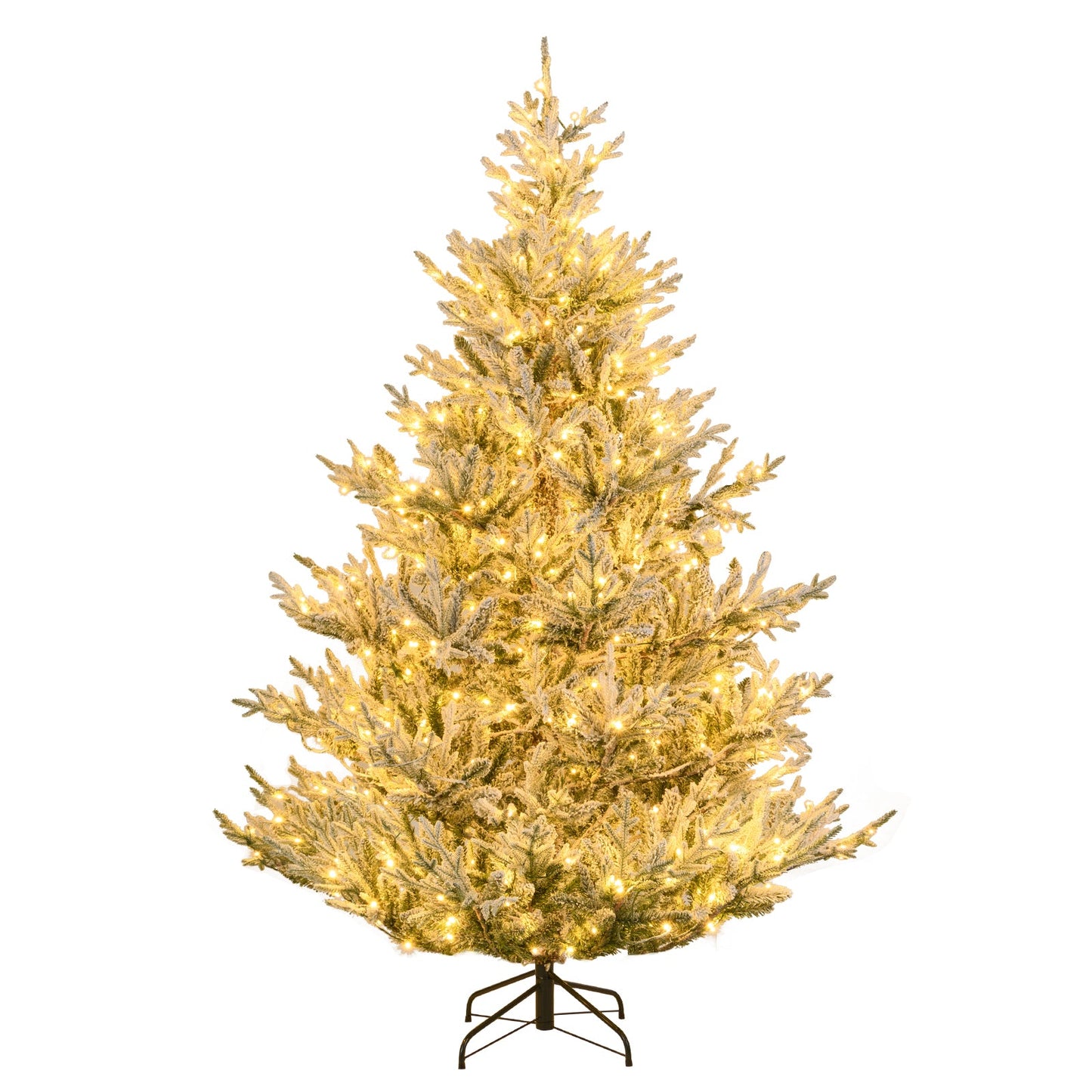 6/7/8 Feet Pre-Lit Artificial Christmas Tree Hinged Snow Flocked Xmas Tree