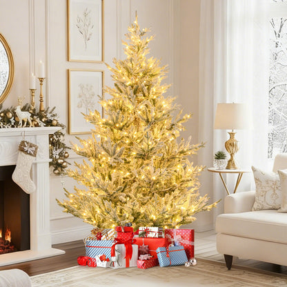 6/7/8 Feet Pre-Lit Artificial Christmas Tree Hinged Snow Flocked Xmas Tree