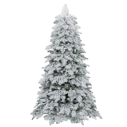 6/7 Feet Artificial Snow-flocked Christmas Tree Pre-lit Hinged Xmas Tree with 130 Twinkle Balls
